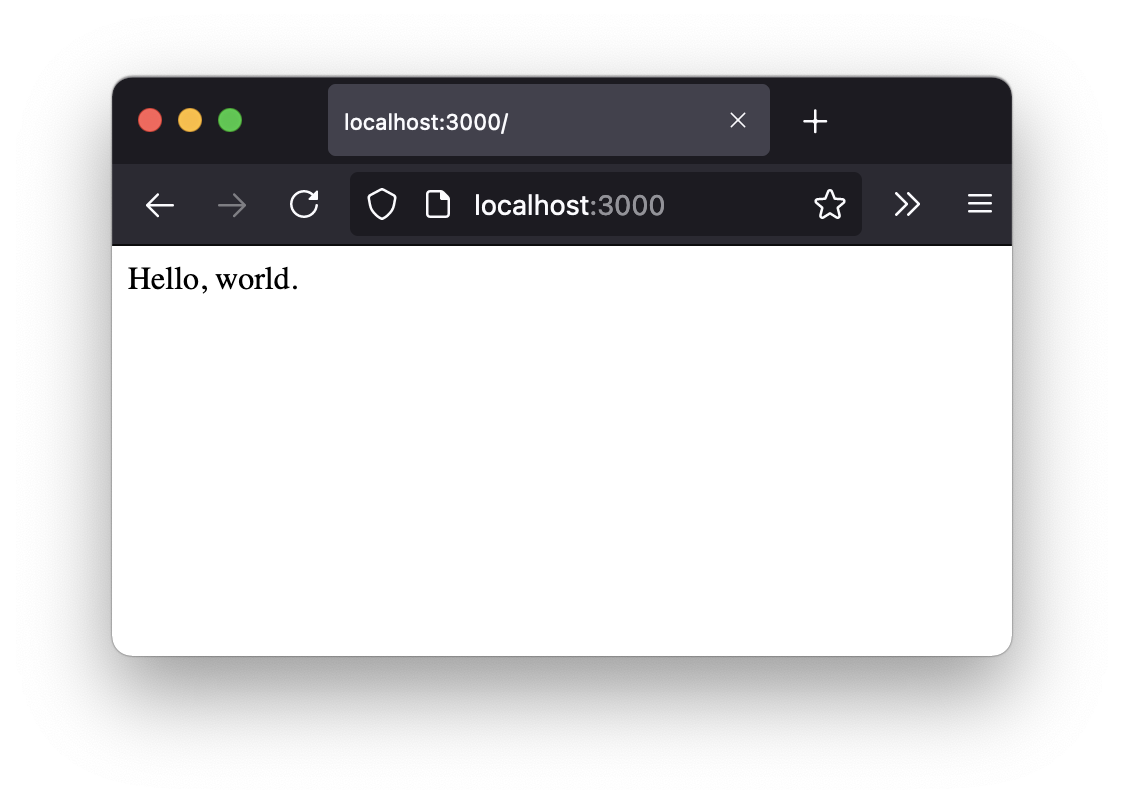 Browser window showing the page rendering the text "Hello, world."